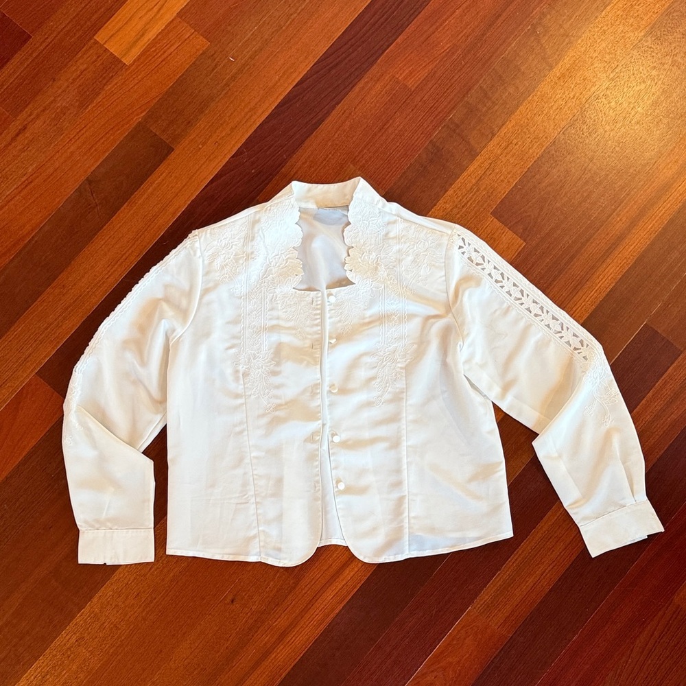 White Lace Button-Up Blouse